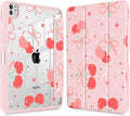 May Chen Case for iPad Pro 11-Inch M5/M4 2025/2024 (6th/5th Generation), [Penceil Holder] Trifold Stand Auto Wake/Sleep Clear TPU Protection Back Cover, Coquette Cherry