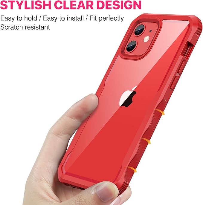 CENHUFO Privacy for iPhone 12 Case/iPhone 12 Pro Case, Full Body Phone Case with Built-in 9H Tempered Glass Privacy Screen Protector and Camera Lens Protector, Shockproof Bumper Clear Cover -Red