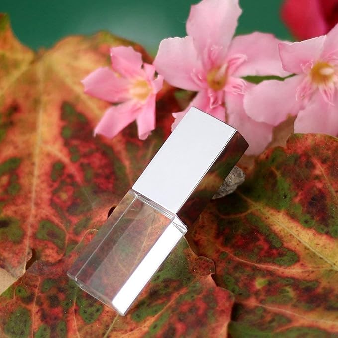 New Crystal Transparent Rectangle Genuine USB Flash Drive 3.0 LED Lighting Memory Stick Birthday Wedding Gift Pen Drive,Silver (16GB)