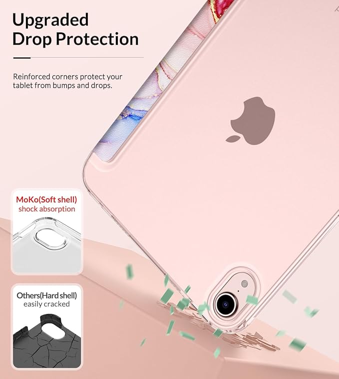MoKo Case Fit New iPad mini 7 (A17 Pro) 2024, iPad mini 6th Generation Case 2021 (8.3-inch), iPad mini 6 Case, Soft TPU Translucent Frosted Back Cover Case for iPad mini 7th, Light Pink Gold Marble