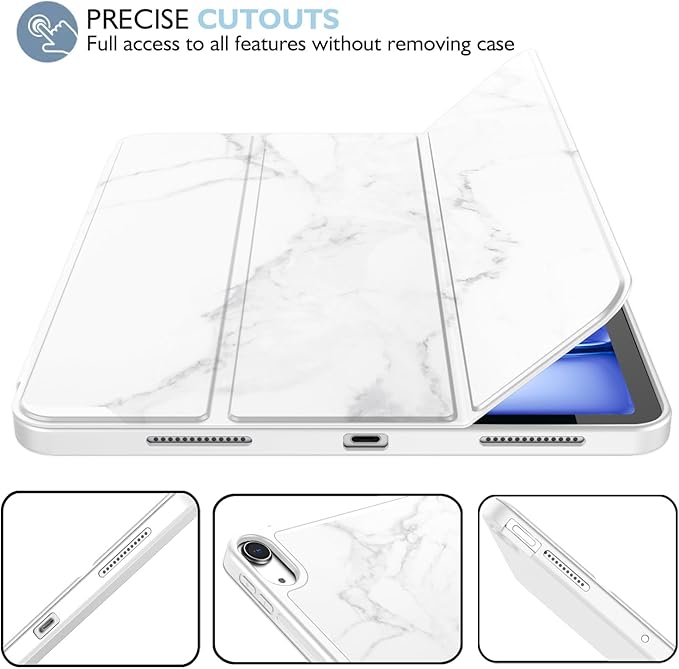 iMieet iPad Air 11 Inch Case M4/M3/M2(2026/2025/2024), iPad Air 5th/4th Generation Case 2022/2020 10.9 Inch with Pencil Holder,Trifold Stand Smart Case with Soft TPU Back(New Marble White)