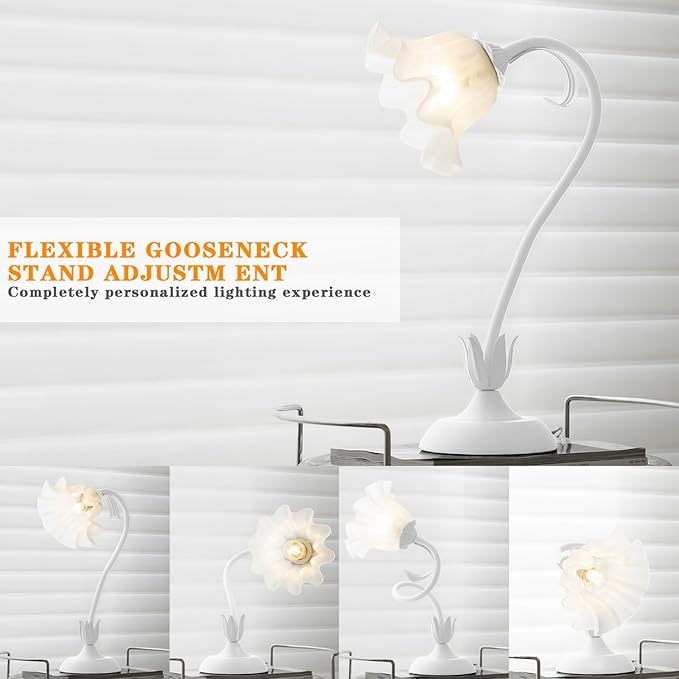WERFOP Flower Table Lamp, LED Reading Light Vintage Bedside Table Lamp with 3 Color Modes for Nightstand, Kawaii Decoration for Home Bedroom Living Room (White)
