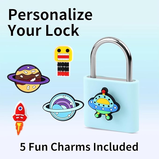 UMIKSMART Fingerprint Padlock with Silicone Protective Cover & Charm, Smart Keyless Padlock for School Locker, Gym Locker, Backpack and Travel Bag, Gift for Kids, Teens and Friends, Cosmic Blue Set
