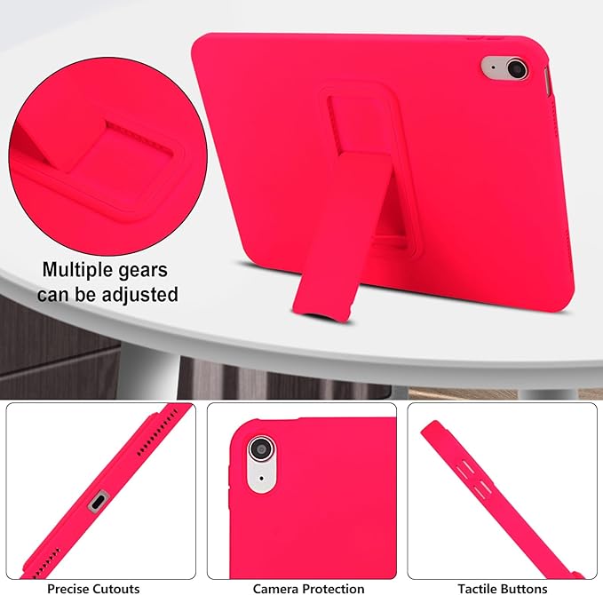 Shockproof Case for iPad 10th/11th Gen, TPU & Hard PC Back Cover with Kickstand Feature Screen & Camera Defense Cleaning Cloth + Stylus Included for iPad 11th 10th Gen, Rose