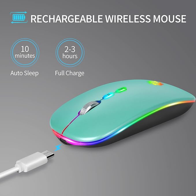 KBCASE Wireless Mouse, LED Wireless Mouse for Laptop, Slim Silent Mouse 2.4G Rechargeable Wireless Computer Mouse for Laptop, MacBook, iPad, Chromebook, with USB & Type-c Receiver