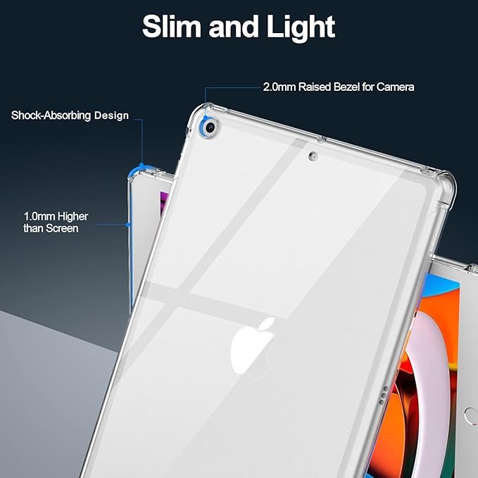 Clear Case for iPad 6th/5th Gen 9.7" (2018/2017) & iPad Air 1/Air 2 Cover (Air 1st/2nd Gen) & iPad Pro 9.7 2017 with Pencil Holder Crystal Transparent Shockproof Soft TPU Back Shell, Clear