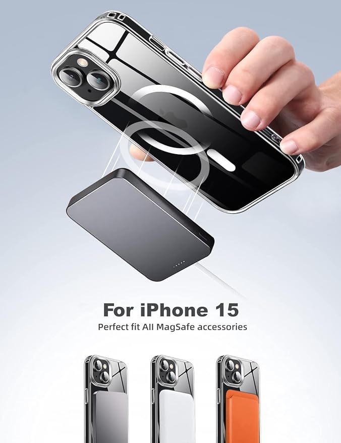 Tigowos for iPhone 15 Magnetic case Fits MagSafe 15FT Drop Resistant Anti-Yellowing Heavy Duty Shockproof Back Cover Fits iPhone 15 Phone Cases 6.1"，Clear
