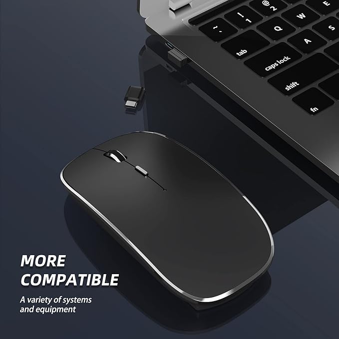 Halpilt Wireless Mouse Chargeable Portable Silent USB-A and Type-C Dual Mode Wireless Mouse 3 Adjustable DPI for Laptop, Mac, Android, PC (Q23S Black) (Black)