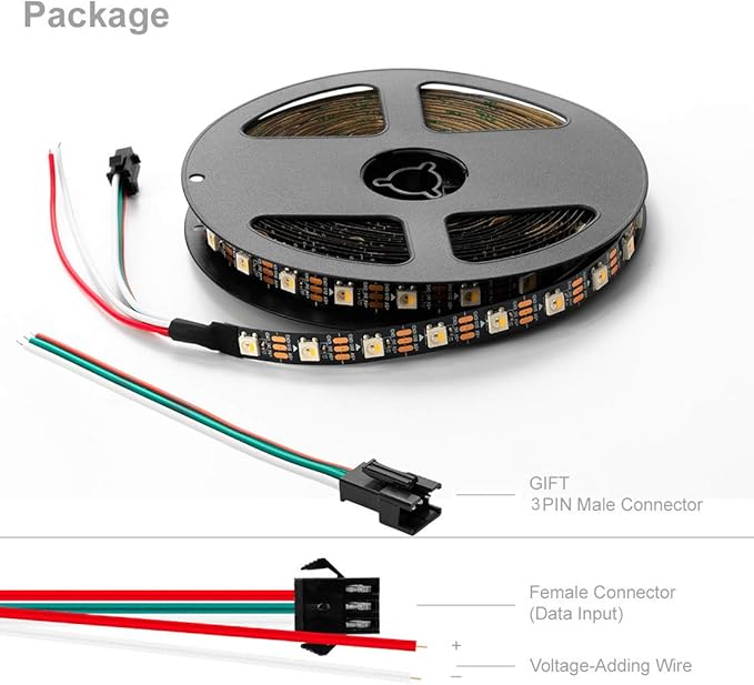 BTF-LIGHTING RGBW RGB+Warm White SK6812 (Similar WS2812B) 4 Colors in 1 LED Strip Individually Addressable 16.4ft 60Pixel/m 300LED Light Dream Color IP30 DC5V Black PCB (No Adapter or Controller)