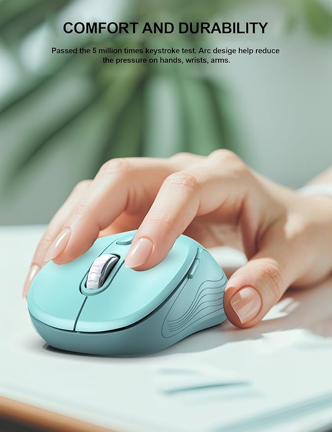Trueque Wireless Mouse for Laptop, 2.4GHz Ergonomic Computer Mouse with Back & Forward Buttons, 3 Adjustable DPI Levels, 6 Buttons, Optical USB Cordless Mice for Windows PC, M01 (Mint Green)