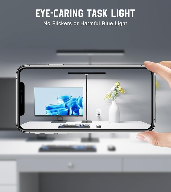 Desk Lamp for Home Office with Base, Eye-Caring Desk Light with Adjustable Gooseneck, 12W USB Adapter Touch Control 5 Dimmable Brightness & Color Tall Lamp for Work, Computer, Study, Task
