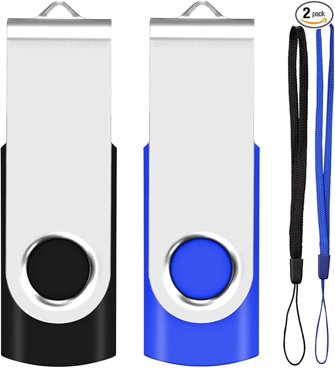 2GB USB Flash Drive 2-Pack EASTBULL USB 2.0 Drive Swivel USB Stick Memory Stick Metal Pen Drive (Black & Blue)