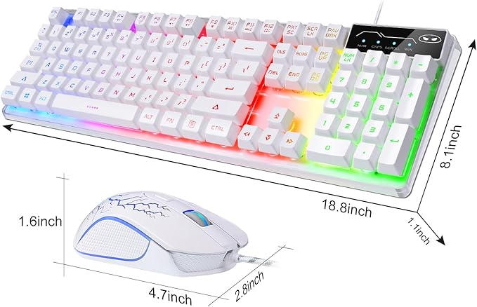 Gaming Keyboard and Mouse Combo, K1 RGB LED Backlit Keyboard with 104 Key for PC/Laptop(White)