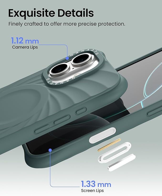 ORNARTO Vortuxe for iPhone 17 Case 6.3" | 2X MIL-STD Protection | Camera Control Button | Compatible with MagSafe | Sleek Aesthetic Liquid Silicone Phone Cover | Pine Green