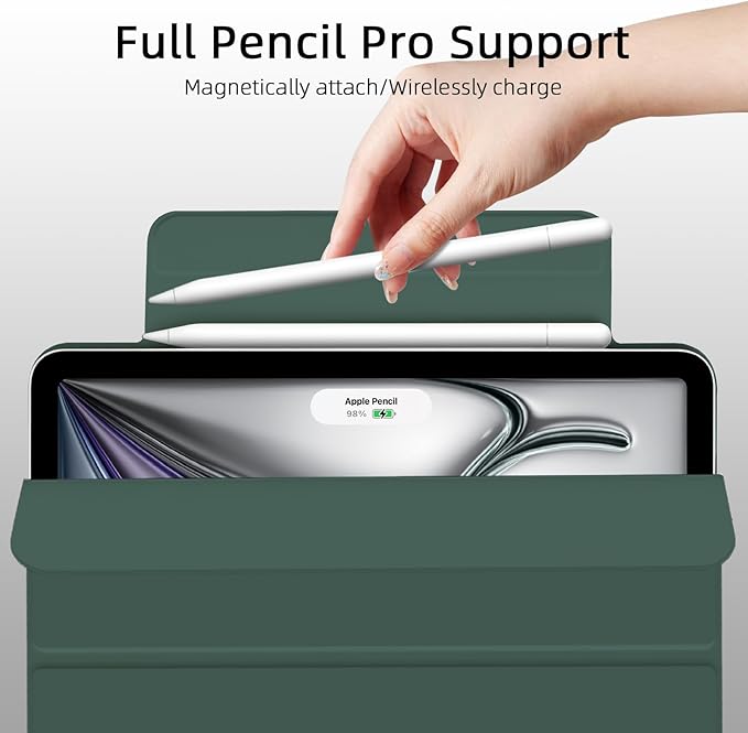 for iPad Air 13 inch M4/M3/M2 Case (2026/2025/2024,Model A3268/A3269/A3271), Auto Sleep/Wake and Magnetic Closure, Slim Trifold Stand Case, PU Leather Cover, Support Apple Pencil Pro, Green