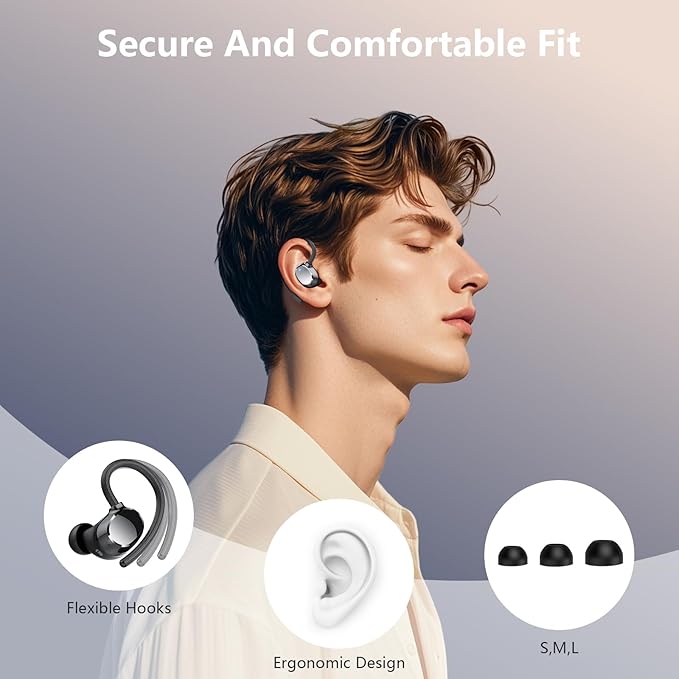 Wireless Earbuds, Bluetooth 5.4 Sport Headphones, 128H Playtime Over Ear Buds for Small Ear, Stereo Deep Bass, Sport Wireless Bluetooth Earphones, IPX7 Waterproof Running Headphones for iOS Android