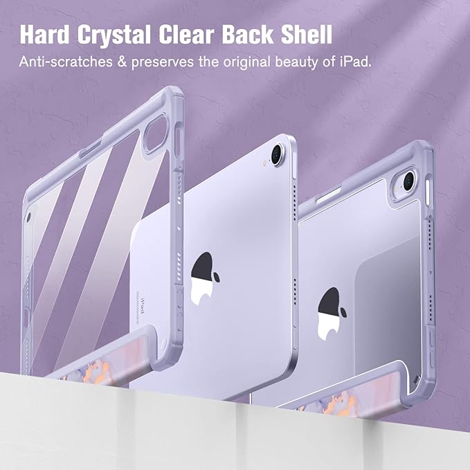 Fintie Hybrid Slim Case for iPad Mini 7 (A17 Pro, 7th Generation) 2024 / iPad Mini 6 (6th Gen) 8.3 Inch, [Built-in Pencil Holder] Shockproof Cover Clear Transparent Back Shell, Lilac Marble