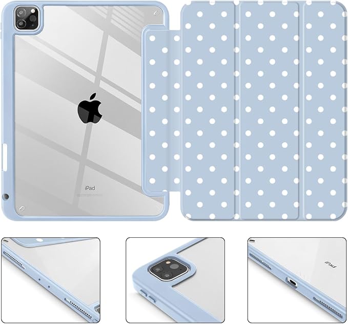Tuiklol for iPad Pro 12.9 Inch 6th/5th/4th/3rd Generation 2022 2021 2020 2018 Case,Built-in Pencil Holder Clear Transparent Protective Back Shell Cover with Auto Sleep/Wake, Spot-Blue