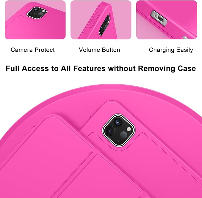 ZryXal iPad Pro 11 Inch Case (M5) 2025/ (M4) 2024 (Model: A2836/A2837/A3006), Trifold Stand Smart Cover with Pencil Holder and Soft TPU Back, Auto Wake/Sleep (Rose Red)