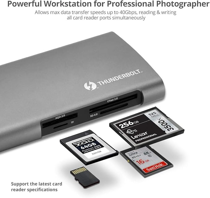 SIIG 8K Thunderbolt 3 Dock with 40 Gbps, 60W Charging, Single 8K or Dual 4K@60Hz for DisplayPort for Windows and Mac, XQD/SD/CFast/TF Card Reader, DP 1.4, Includes 2.3ft TB3 Cable (JU-DK0G11-S1)
