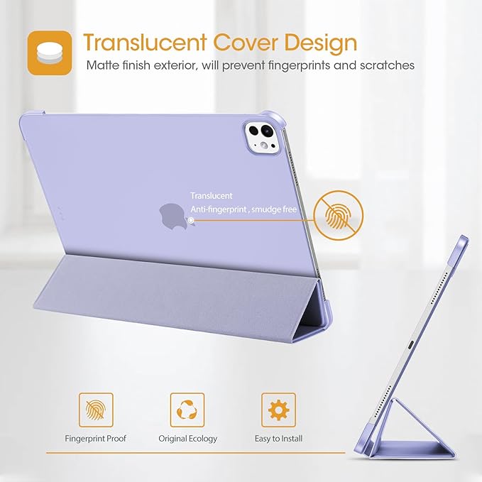 ProCase for iPad Pro 13 Inch Case M5 2025/ M4 2024, Smart Cover iPad Pro M5 M4 Case 13 Inch, Slim Stand Translucent Hard Shell Back, Supports Touch ID, Auto Wake/Sleep -Lightpurple