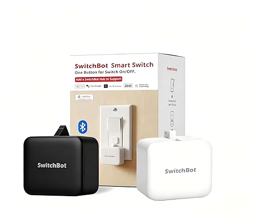 Switchbot Smart Switch Button Pusher (Bluetooth) – Fingerbot for Rocker Switch/One-Way Buttons with bot Black, App Timer Control, No Wiring, Optional Hub Required for Voice/Remote, White