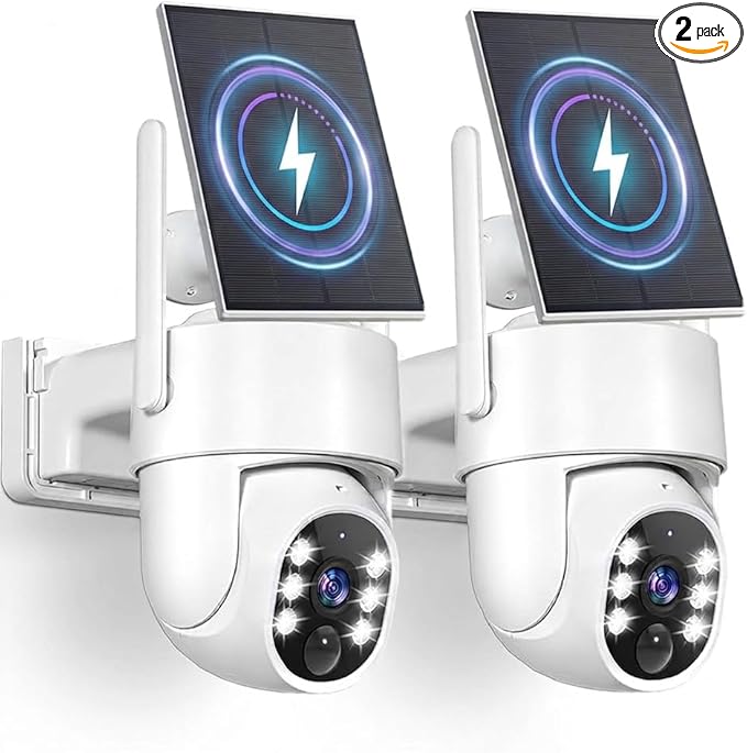 Gianteye 5G Solar Security Cameras Wireless Outdoor, 2K Cameras for Home Security Outdoor, Security Cameras Wireless Outdoor with Color Night Vision, 2-Way Talk, PTZ Human Detection, 2 Packs