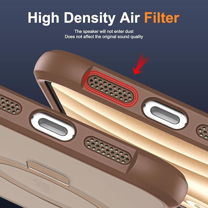SKYLMW Compatible with iPhone 17 Case with Invisible Magnetic O-Ring Stand Military-Grade Translucent Phone Case for iPhone 17 6.3" [Compatible with Mag-Safe][Great Grip Feeling],Desert Brown