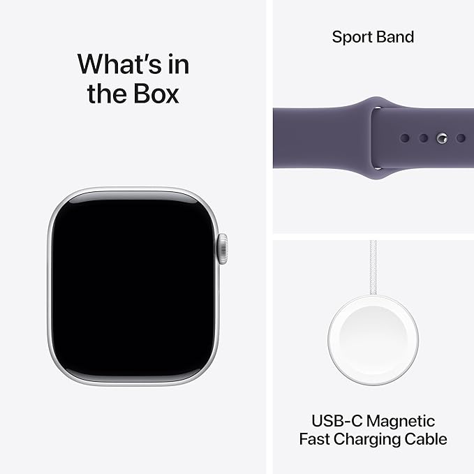 Apple Watch Series 11 [GPS + Cellular 46mm] Smartwatch with Silver Aluminium Case with Purple Fog Sport Band - M/L. Sleep Score, Fitness Tracker, Health Monitoring with AppleCare+ (2 Years)