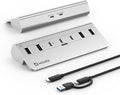USB C Hub,Powered USB Hub with 5V 3A Power Adapter, 10Gbps USB Splitter with 4 USB-A and 3 USB-C Ports, 7-Port Type C Multiport Adapter for MacBook Air/Pro, iPhone 16/15, Laptop and More(Silver)