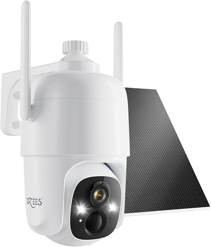 Dzees Security Cameras Wireless Outdoor, 2K Pan/Tilt 360° View Solar/Battery Powered WiFi Cameras for Home Security with AI Motion Detection,Color Night Vision, 2-Way Audio, IP66, SD/Cloud Storage
