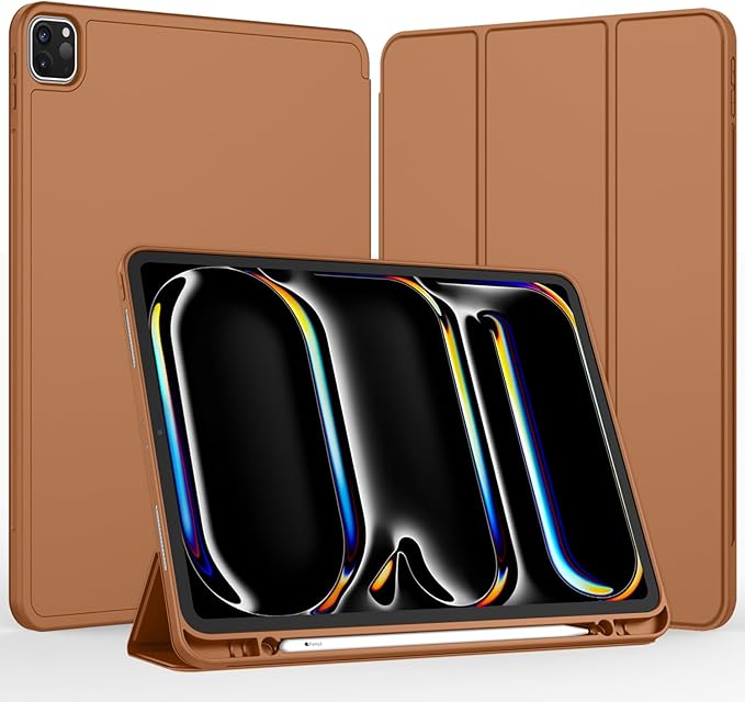 iMieet Case for iPad Pro 11 Inch (M5) 2025 /(M4) 2024 5th Gen, Trifold Stand Smart Cover with Pencil Holder and Soft TPU Back, Auto Wake/Sleep (Brown)