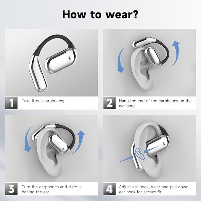 Open Ear Bluetooth 5.4 Earbuds -Bone Conduction Headphones 2025 New Intelligent Touch Screen Ultra Comfy Over The Ear Bluetooth Earbuds with Earhooks IPX7 Waterproof for Exercise 9