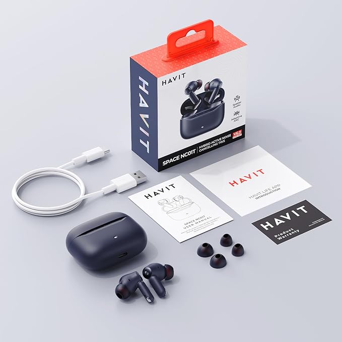 havit Hybrid Active Noise Cancelling Wireless Earbuds, Bluetooth 6.0 in-Ear Headphones, 6 Mics ENC Clear Call Ear Buds, 30+H Playtime, 3D Spatial Audio, Custom EQ via App, IPX5 Waterproof Blue