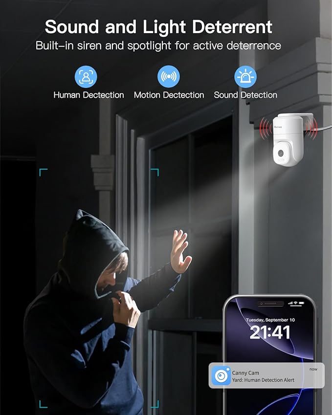 VIMTAG 2.5K 4MP Outdoor Security Camera, Pan/Tilt WiFi Home CCTV Camera, 360° View & Motion Tracking, Color Night Vision, 2-Way Audio, AI Detection Alarm, IP66, Cloud & SD Card Storage, Works w/Alexa