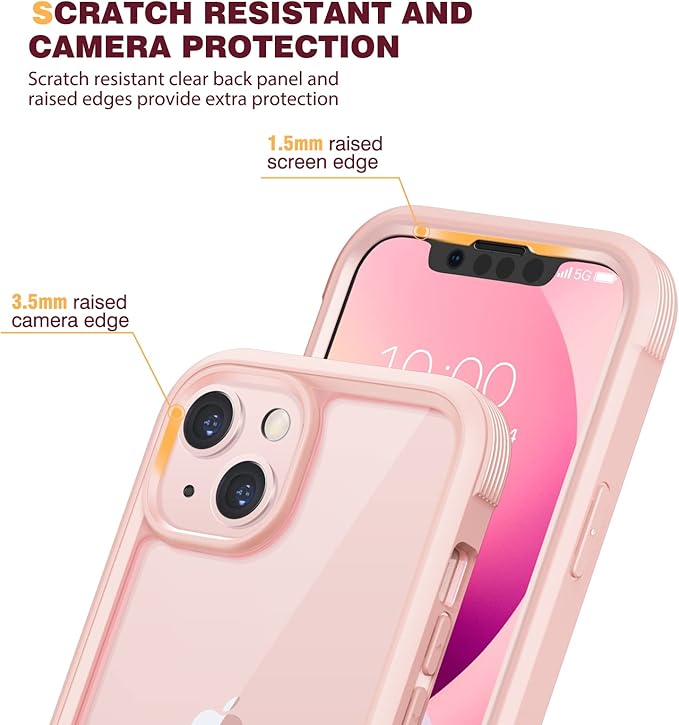 Diaclara Designed for iPhone 13 Case, Full Body Rugged Protection with Built-in Touch Sensitive Screen Protector, Soft TPU Bumper Case for iPhone 13 6.1" (Crystal Pink)
