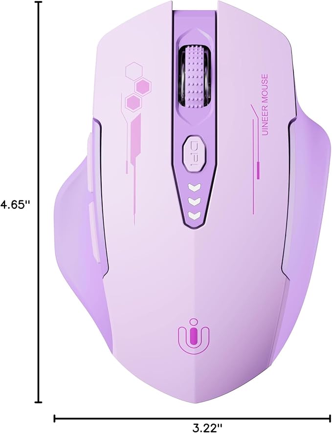 Uineer Wireless Bluetooth Mouse,[Upgraded] Rechargeable Computer Mice (BT 5.0/4.0+2.4G Hz) with Visible Battery Level, 4 Adiustable DPl, Portable PC Mouse for MacBook Chromebook,Purple