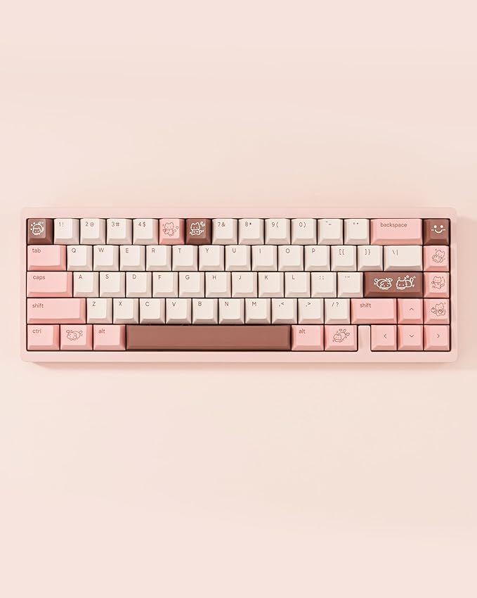 Marshmallow Theme PBT Keycaps 134 Keys - Five-Sided Dye-Sublimation Cherry Profile Keycap, Custom Cute Cat keycaps for Cherry MX Mechanical Keyboards 60% 75% 100% (Pink)