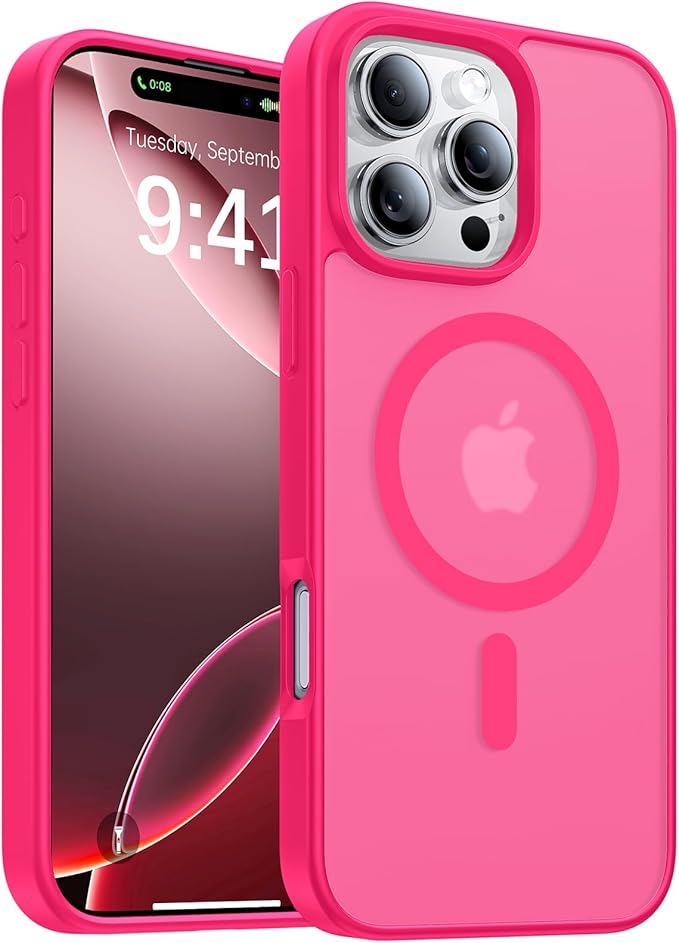 Magnetic for iPhone 16 Pro Max Case, [Compatible with MagSafe][Military-Grade Drop Protection][Anti-Yellowing] Shockproof Translucent Matte Cover for iPhone 16 Pro Max Phone Case,Hot Pink