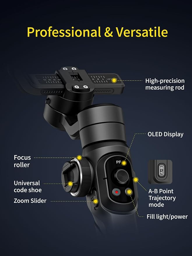 AOCHUAN Gimbal Stabilizer for Smartphone, Phone Gimbal w/8" Extension Rod, Profession 3-Axis Stabilizer w/RGB Magnetic Fill Light for Video Recording, Compatible w/iPhone/Andriod-Smart S2 Kit