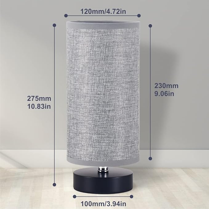 lifeholder Table Lamp, Bedside Nightstand Lamp, Simple Desk Lamp, Cylinder Table Lamp for Bedroom Living Room Office Study, Grey Shade and Silver Base (Grey)