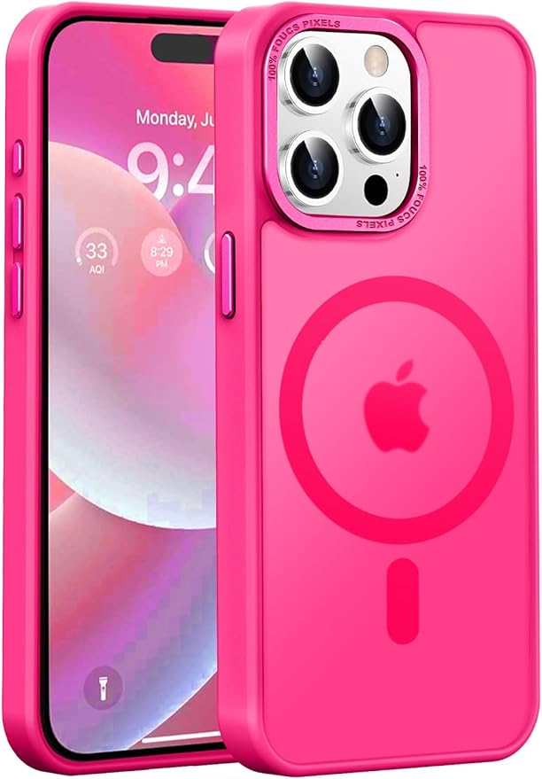 Newfuture Magnetic for iPhone 15 Pro Case [Compatible with Magsafe] [Military Grade Drop Protection] Translucent Matte Anti-Fingerprint Shockproof Phone Case for iPhone 15 Pro 6.1 inch, Hot Pink