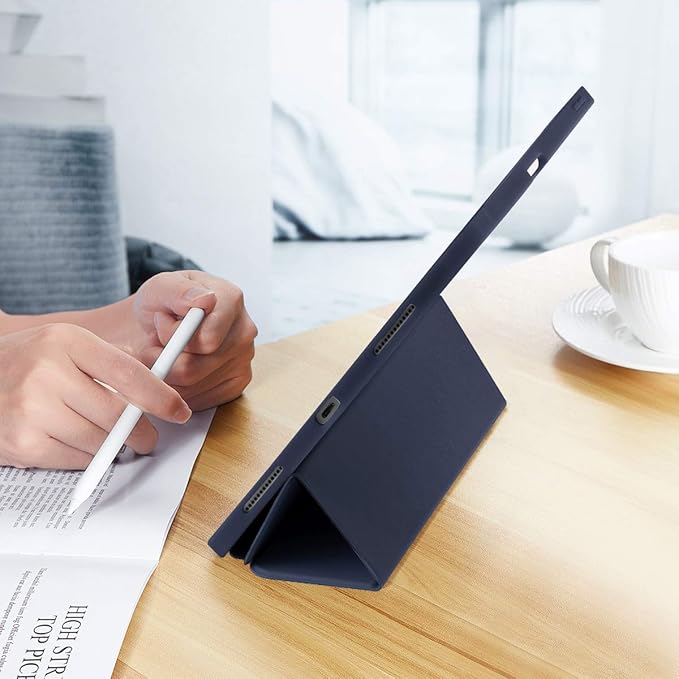 Cases for iPad Pro 12.9 Case 6th/5th/4th Generation (2022/2021/2020) with Pencil Holder [Apple Pencil Wireless Charging] Soft TPU Smart Tri-fold Stand Protective Cover(Dark Blue)