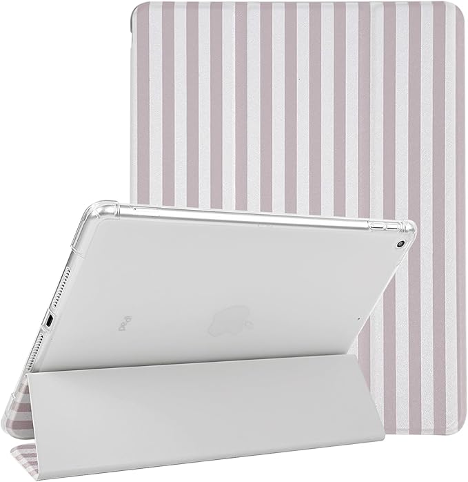 Lovmooful Compatible for iPad 5/6 (9.7-Inch,2018/2017 Model,6th/5th Generation) Case with Pencil Holder Cute Striped with Aesthetic Design Soft TPU Trifold Stand Protective-Apricot