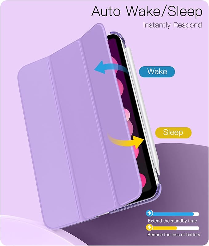 TiMOVO Case for iPad mini 7 A17 Pro 8.3-inch 2024, iPad mini 6th Generation Case, Slim Translucent Hard Back Folio Cover Support Touch ID & Apple Pencil Charging, Auto Wake/Sleep, Lilac