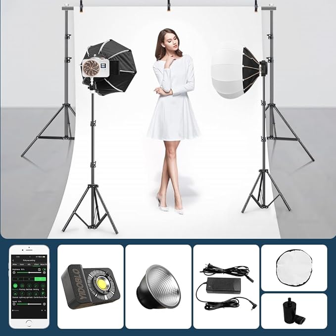 ZC-100BI 100W COB Video Light with Bowens Mount,10000Lux/m 2700K-7500K Bi-Color Camera Light with 10 Scenario Simulations Control Continuous Lighting for Photography (ZC-100 White Mini KIT)