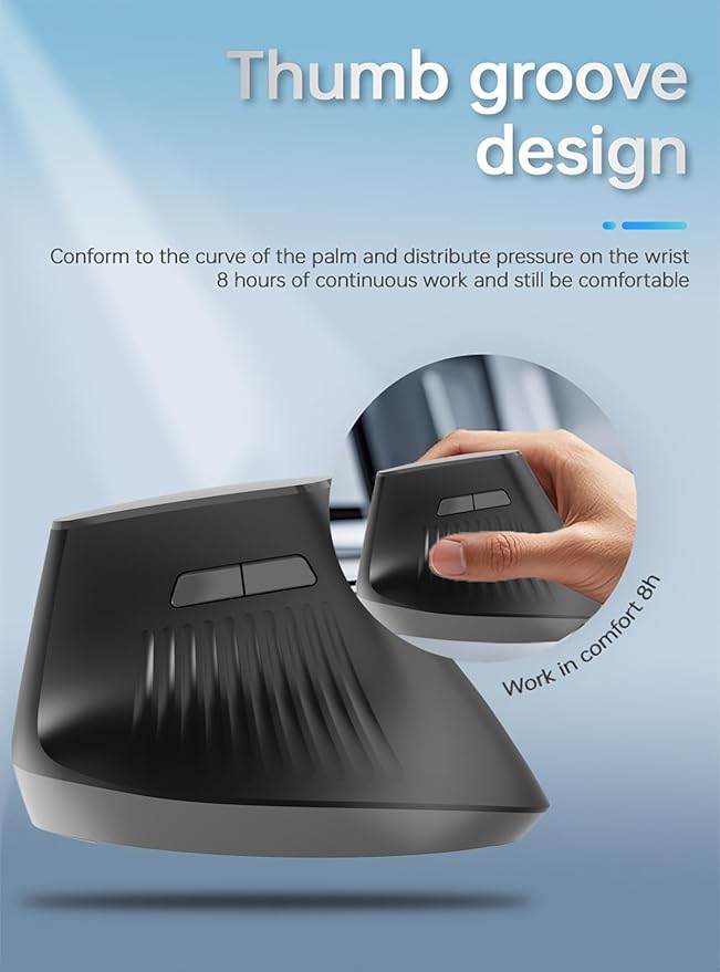 Lomiluskr Ergonomic Wireless Mouse Rechargeable, 2.4G/Bluetooth Dual Mode, Lightweight Soundless Cordless Mice, Compatible with Notebook, PC, Tablet, Smartphone (Black)