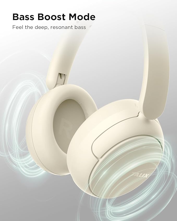 TALIX H30 Hybrid Active Noise Cancelling Headphones, 110H Playtime Hi-Res Audio Bluetooth 6.0 Wireless Over Ear ANC Headphones for Commute/Workout/Gym (Off-White)