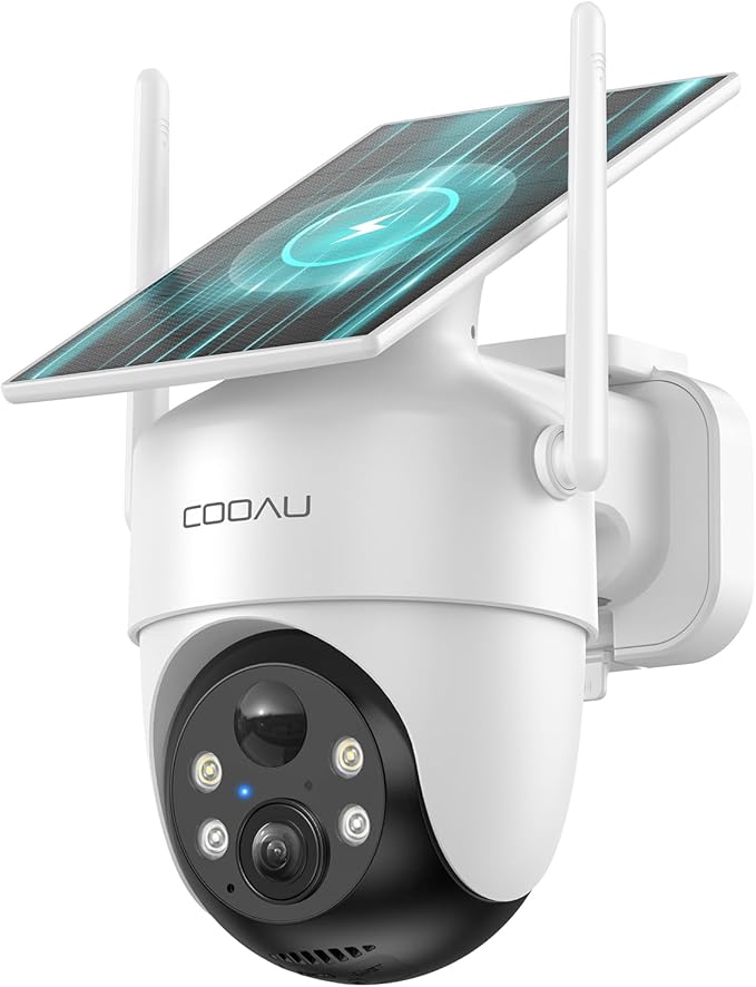 COOAU Solar Security Cameras Wireless Outdoor – Low-Light Rechargeable, Easy to Install, 2K 360° Cameras for Home Security, Surveillance Cam with AI Smart Detection, Color Night Vision,IP66, Alexa