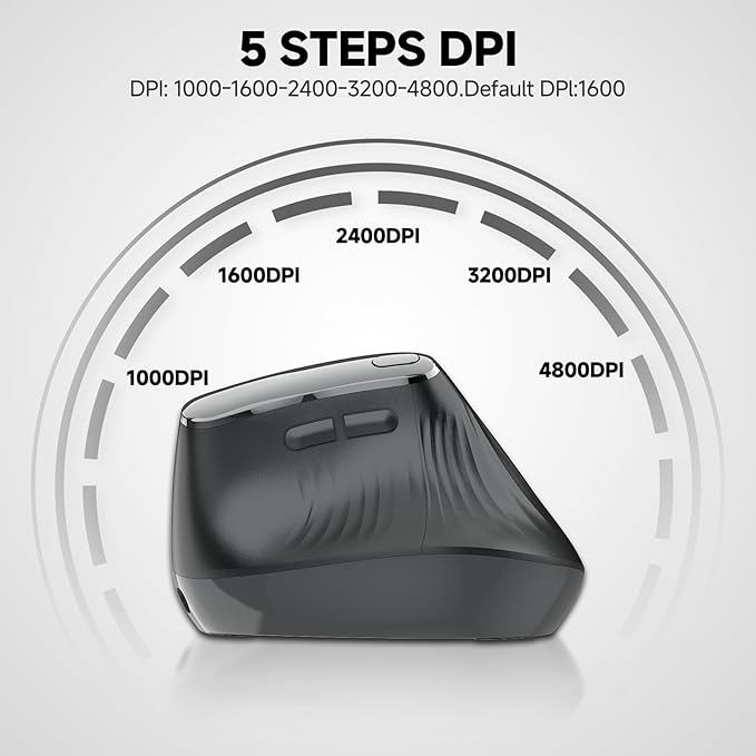 Eelexa New Dual Mode Ergonomic Mouse, Rechargeable Bluetooth Vertical Ergo Mouse Wireless 5 Adjustable DPI, Silent 2.4GHz Optical Carpal Tunnel Mouse for Compatible with Laptop, PC(Right Hand)